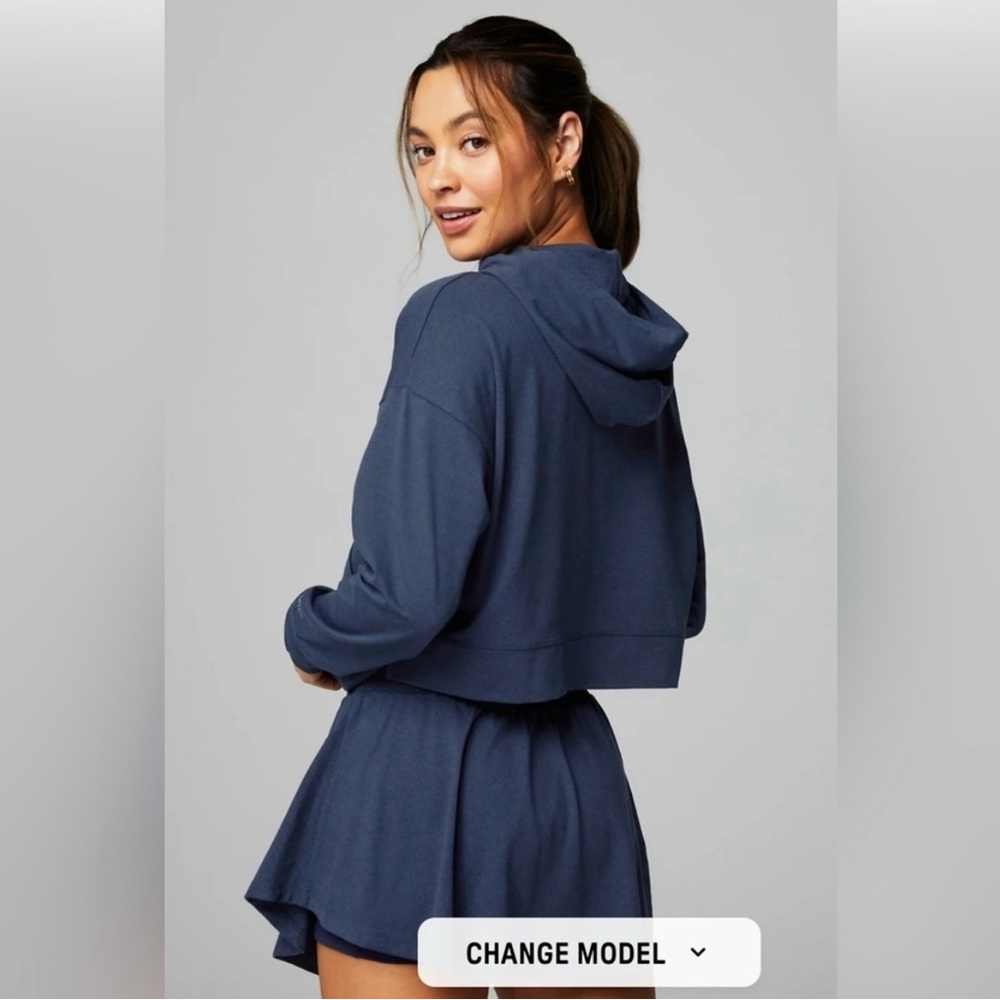 Fabletics Cloud Jersey Cropped Hoodie Deep Navy Heather Women's XS - Picture 3 of 6